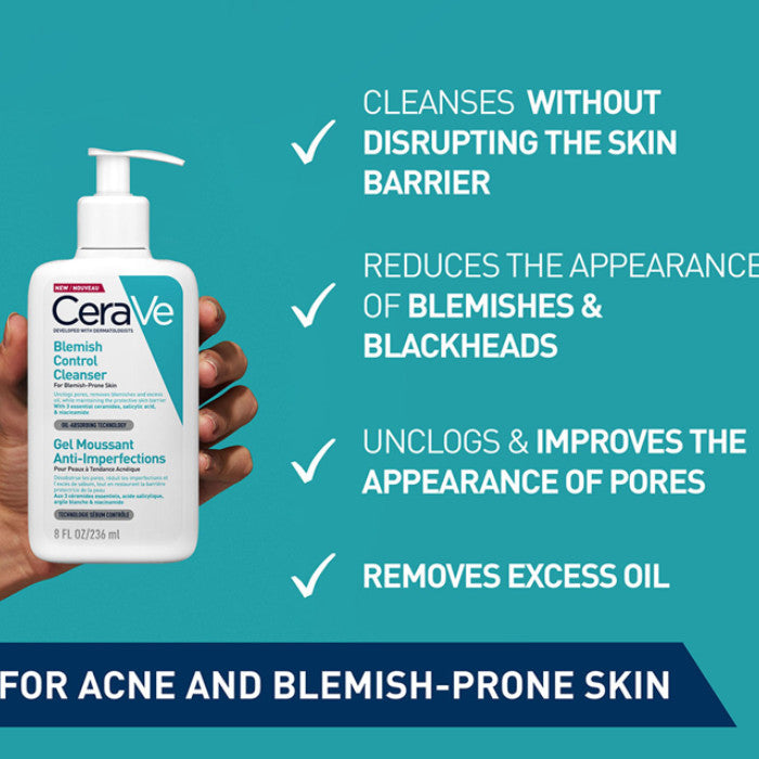 CeraVe Blemish Control Cleanser Face Wash For Acne & Blemish Prone Skin with 2% Salicylic Acid, Niacinamide and Ceramides 236 ML