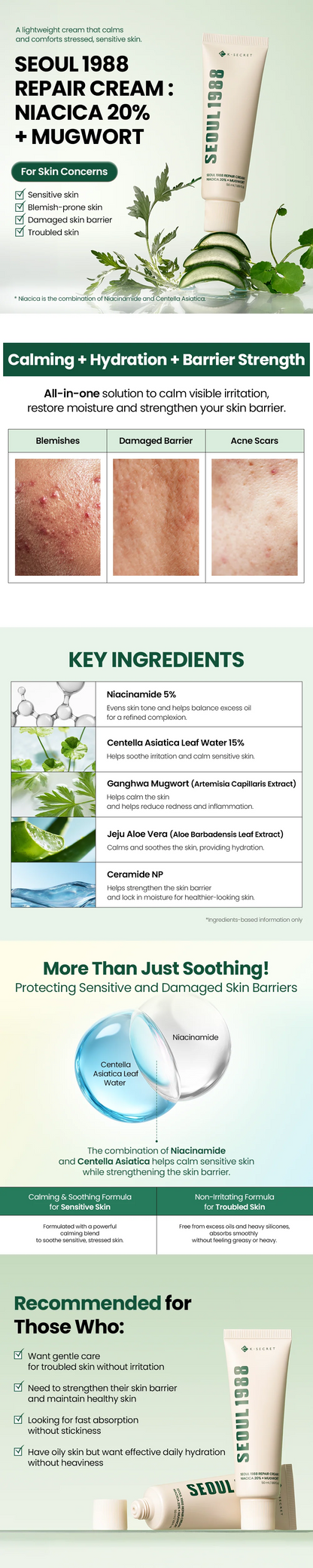 K-Secret SEOUL 1988 REPAIR CREAM: NIACICA 20% + MUGWORT 50ml