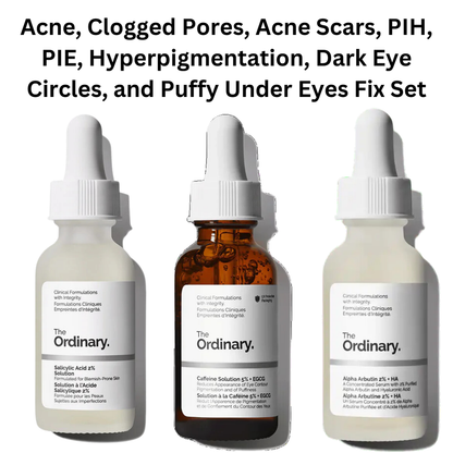 Acne, Clogged Pores, Acne Scars, PIH, PIE, Hyperpigmentation, Dark Eye Circles, and Puffy Under Eyes Fix Set by The Ordinary
