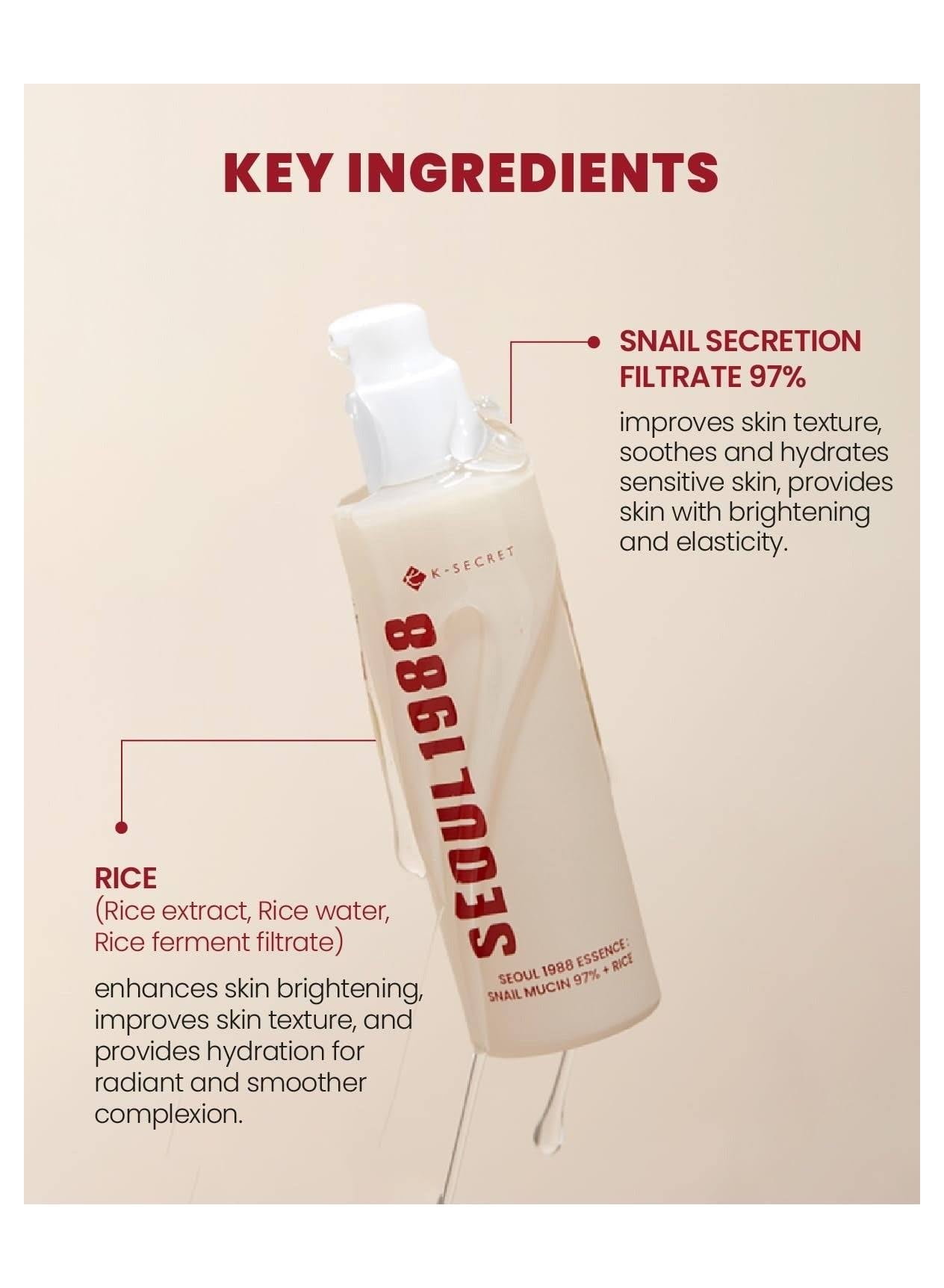 KSECRET SEOUL 1988 Essence: Snail Mucin 97% + Rice 100ml